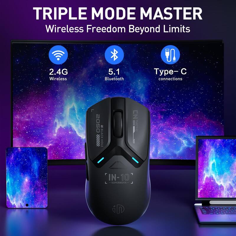 Inphic IN10P Tri-Mode Gaming Mouse 本体 Mouse Gamer Sem Fio INPHIC IN10P Tri-Mode 26K DPI - Kit Teclado e
